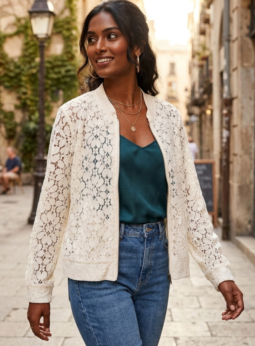 American Rag Cie Cream Lace Blazer/Bomber Jacket, Women's Plus Size 3X, Boho